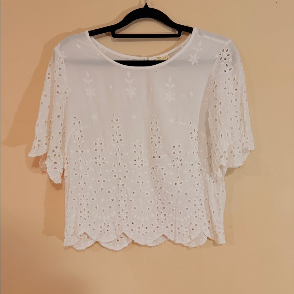 Japna White Eyelet Embroidered Blouse | Small